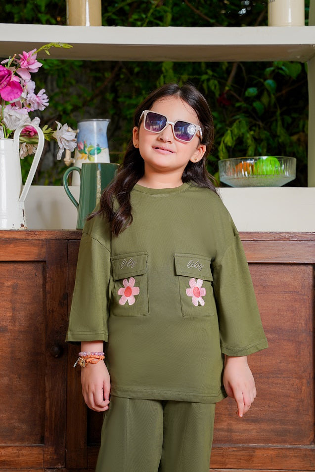 Olive Bloom Embroidered Tracksuit