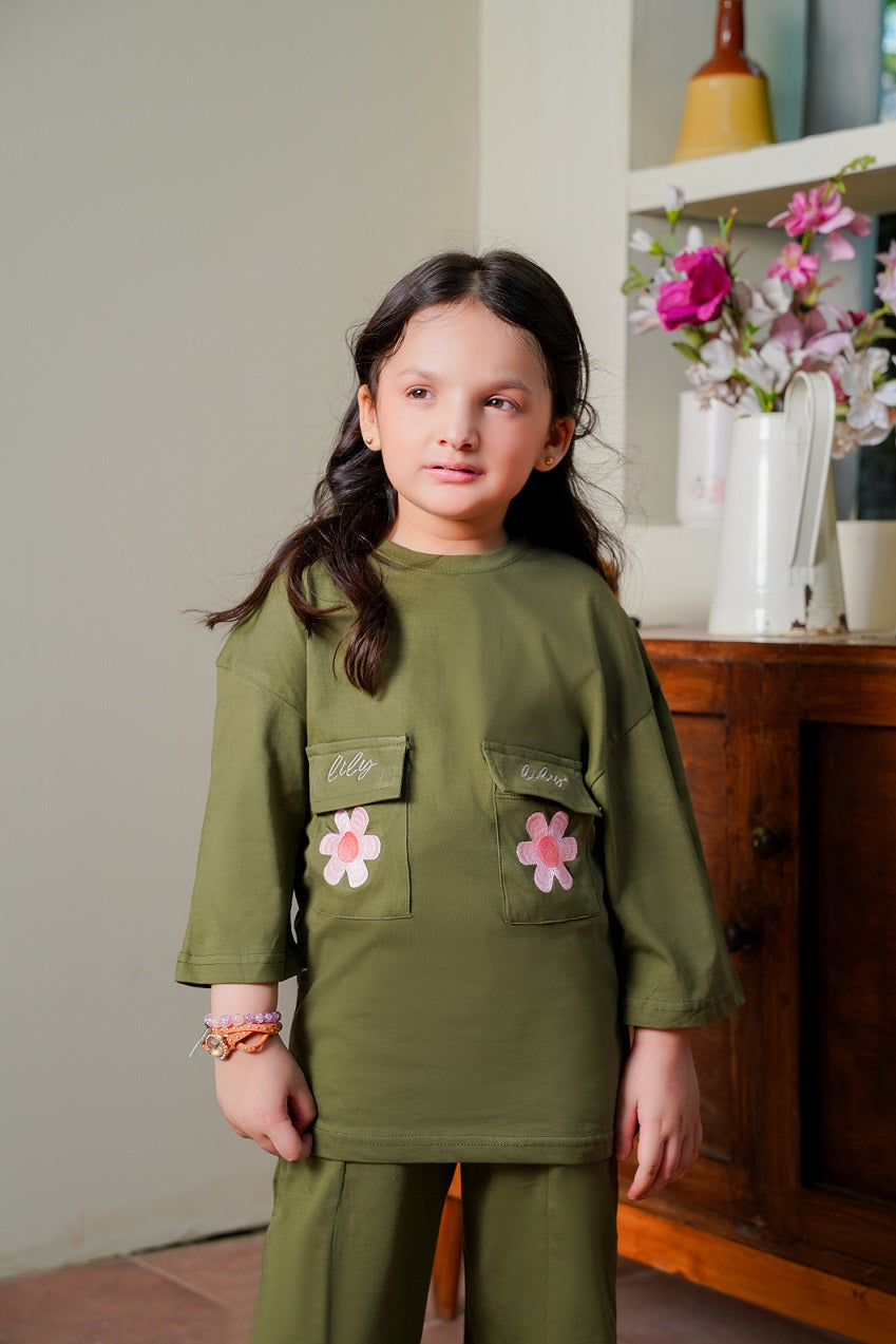 Olive Bloom Embroidered Tracksuit