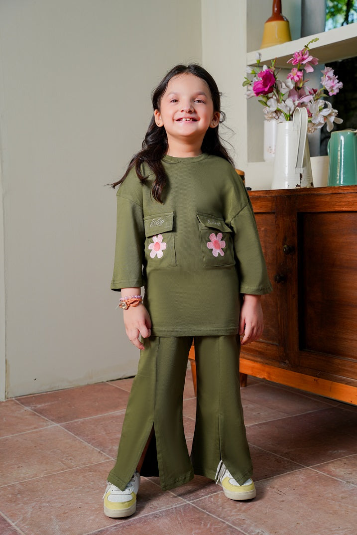 Olive Bloom Embroidered Tracksuit