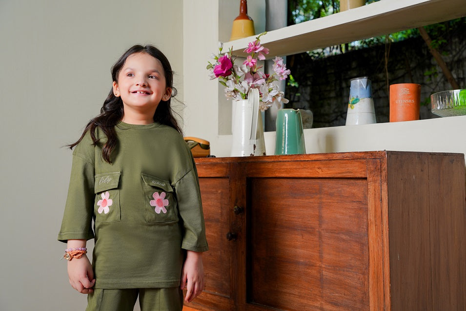 Olive Bloom Embroidered Tracksuit