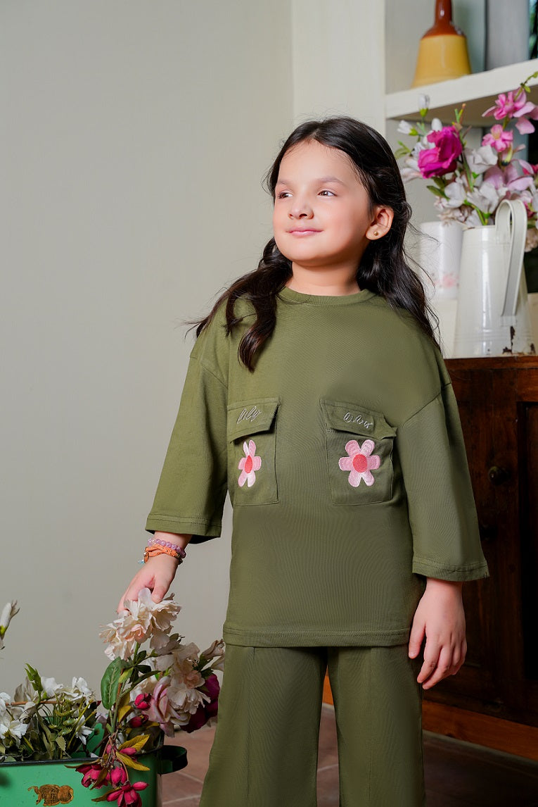 Olive Bloom Embroidered Tracksuit