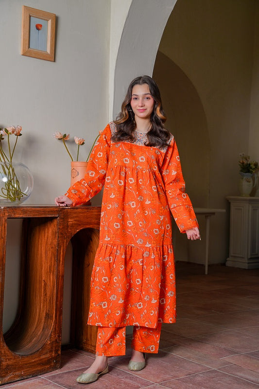 Lily Embroidered Long Frock with Trousers 2pc Dress