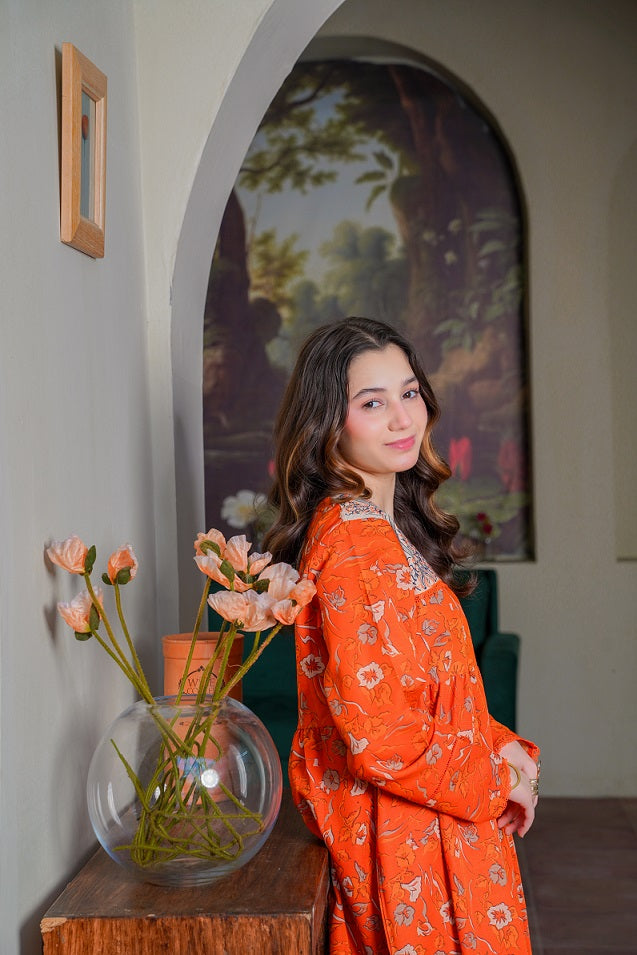 Lily Embroidered Long Frock with Trousers 2pc Dress