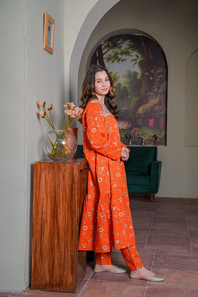 Lily Embroidered Long Frock with Trousers 2pc Dress