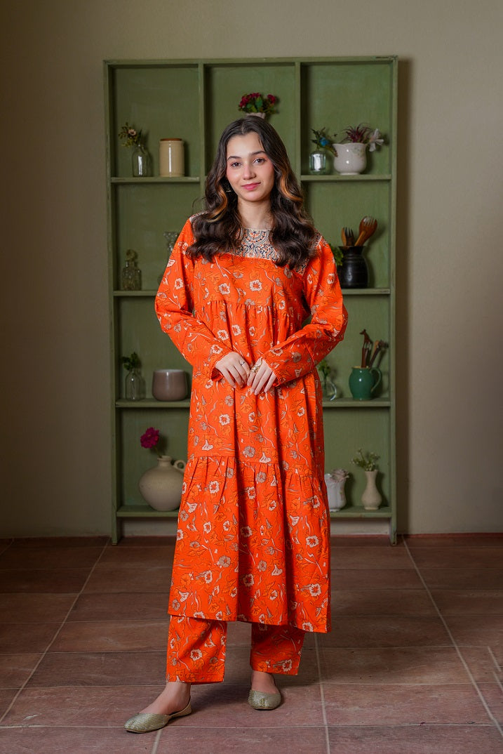 Lily Embroidered Long Frock with Trousers 2pc Dress