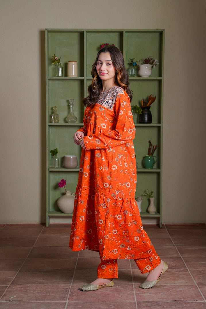 Lily Embroidered Long Frock with Trousers 2pc Dress