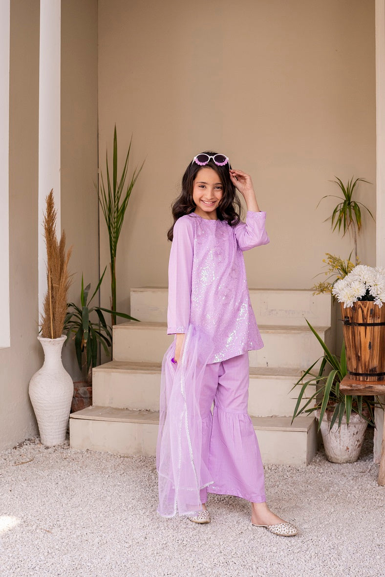 Lilac Sequence Embroidered 3PC