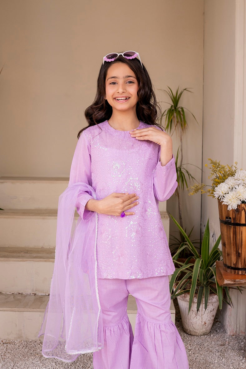Lilac Sequence Embroidered 3PC