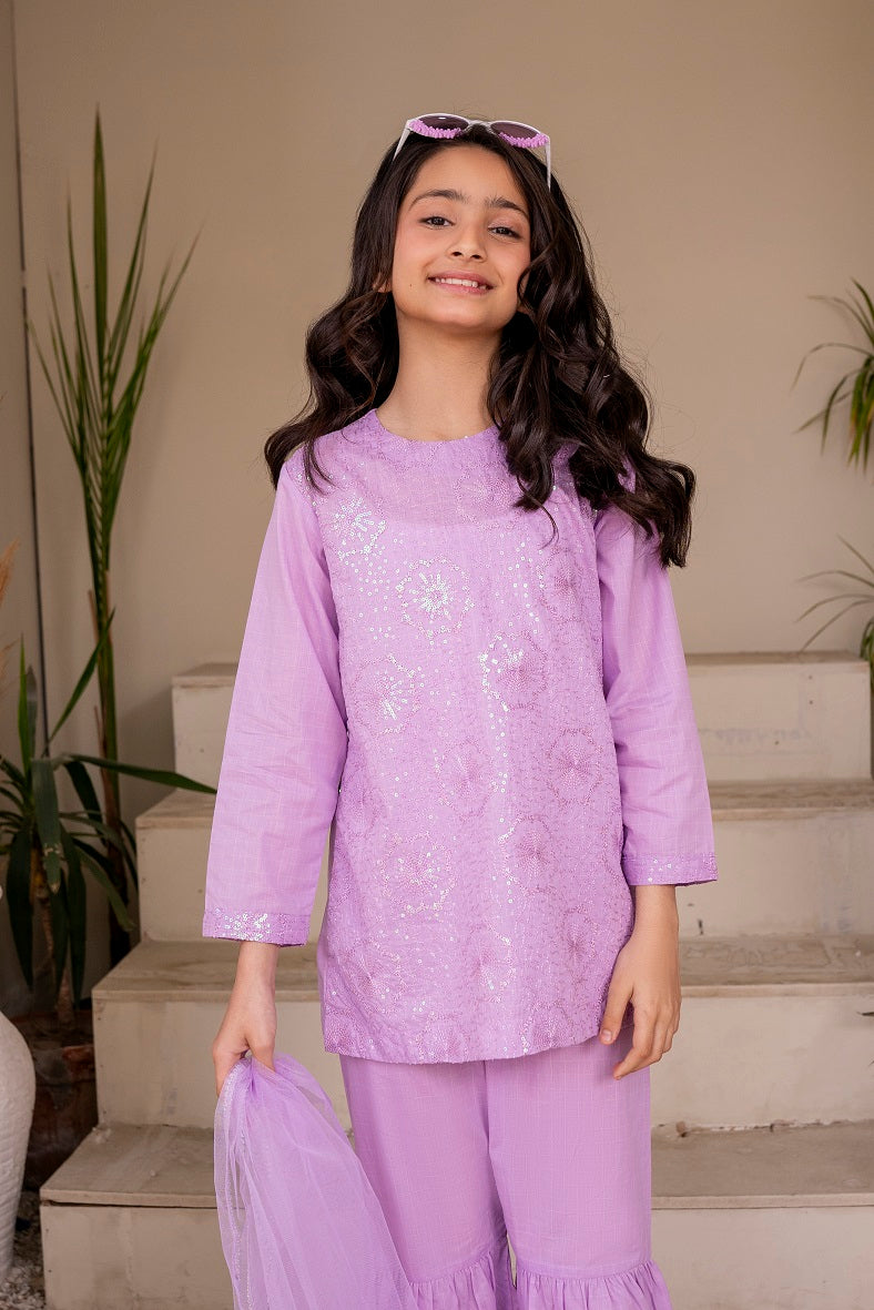 Lilac Sequence Embroidered 3PC