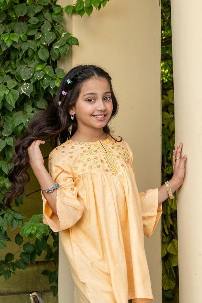 Orange Embroidered Frock 2Pc