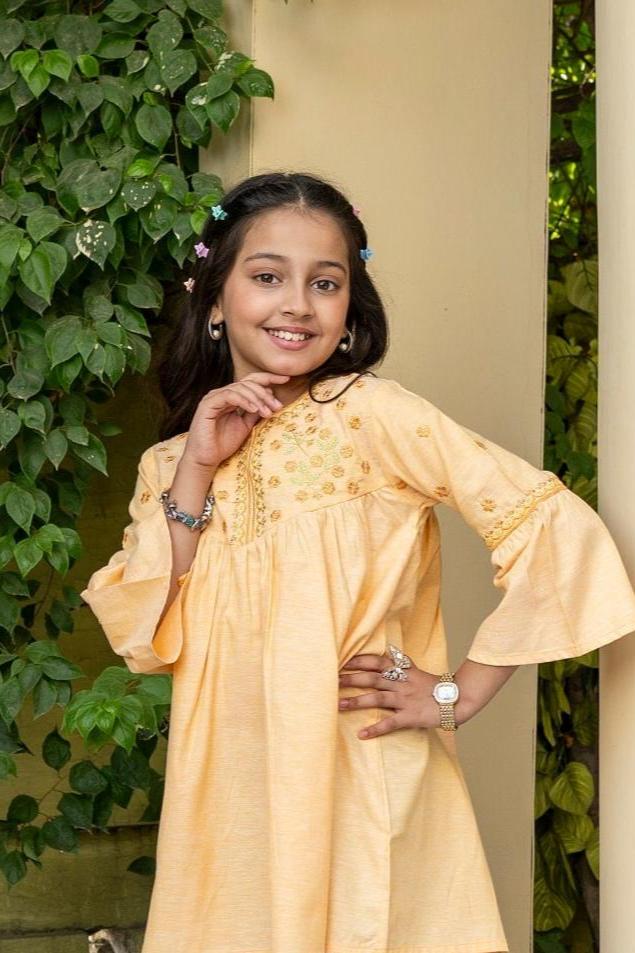 Orange Embroidered Frock 2Pc