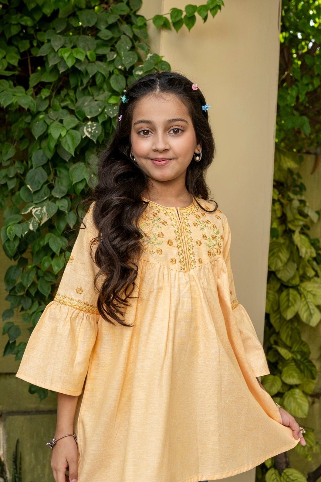 Orange Embroidered Frock 2Pc