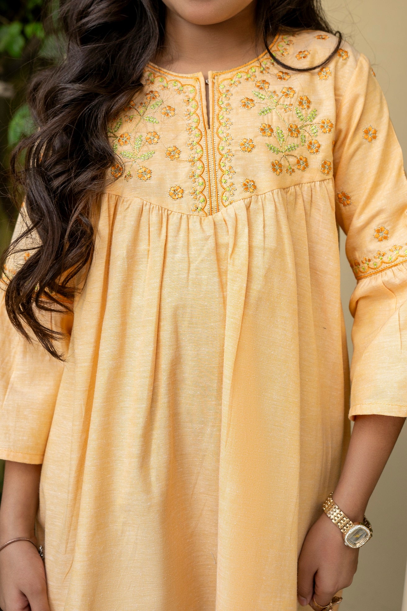 Orange Embroidered Frock 2Pc