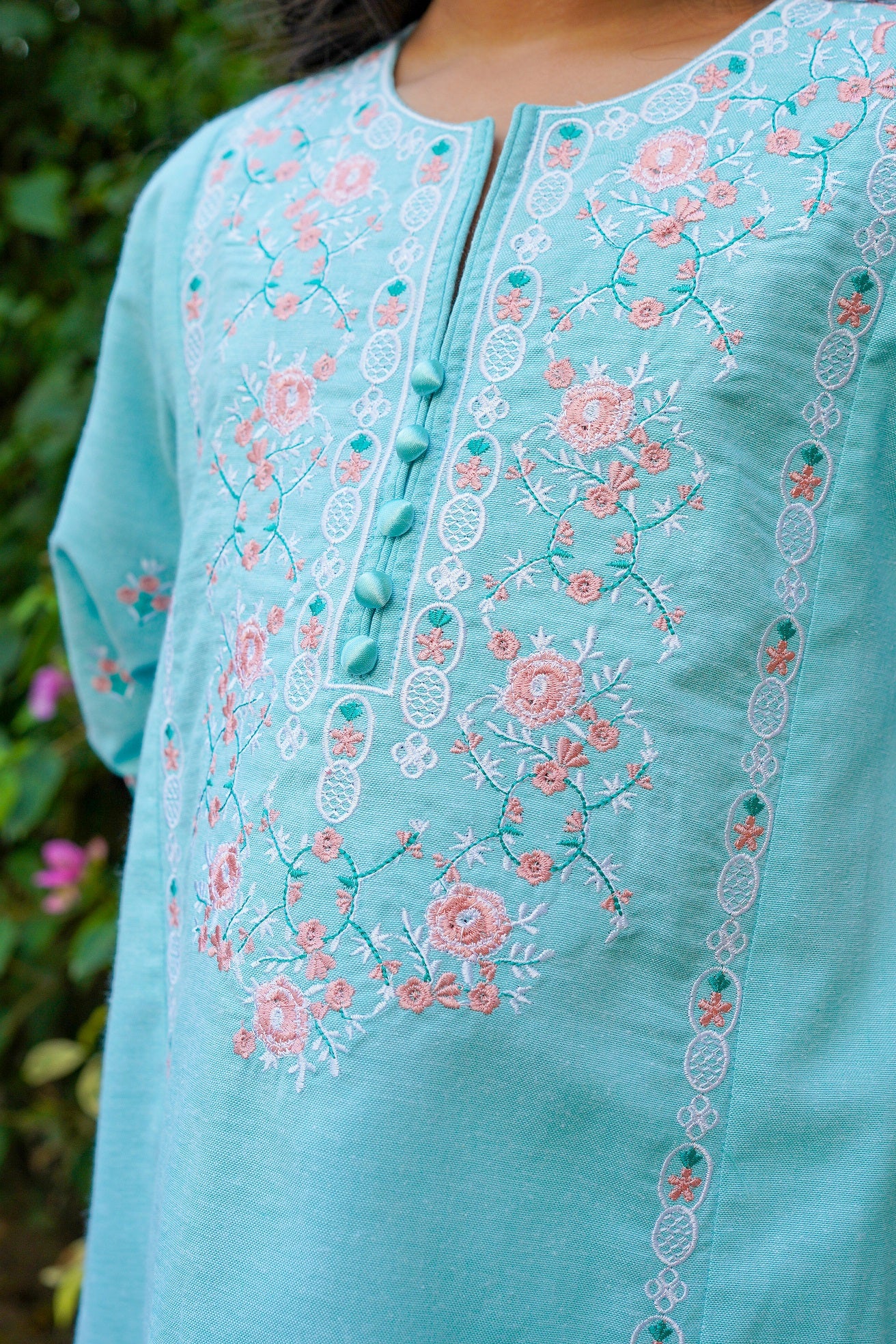 Embroidered Firozi Kurti