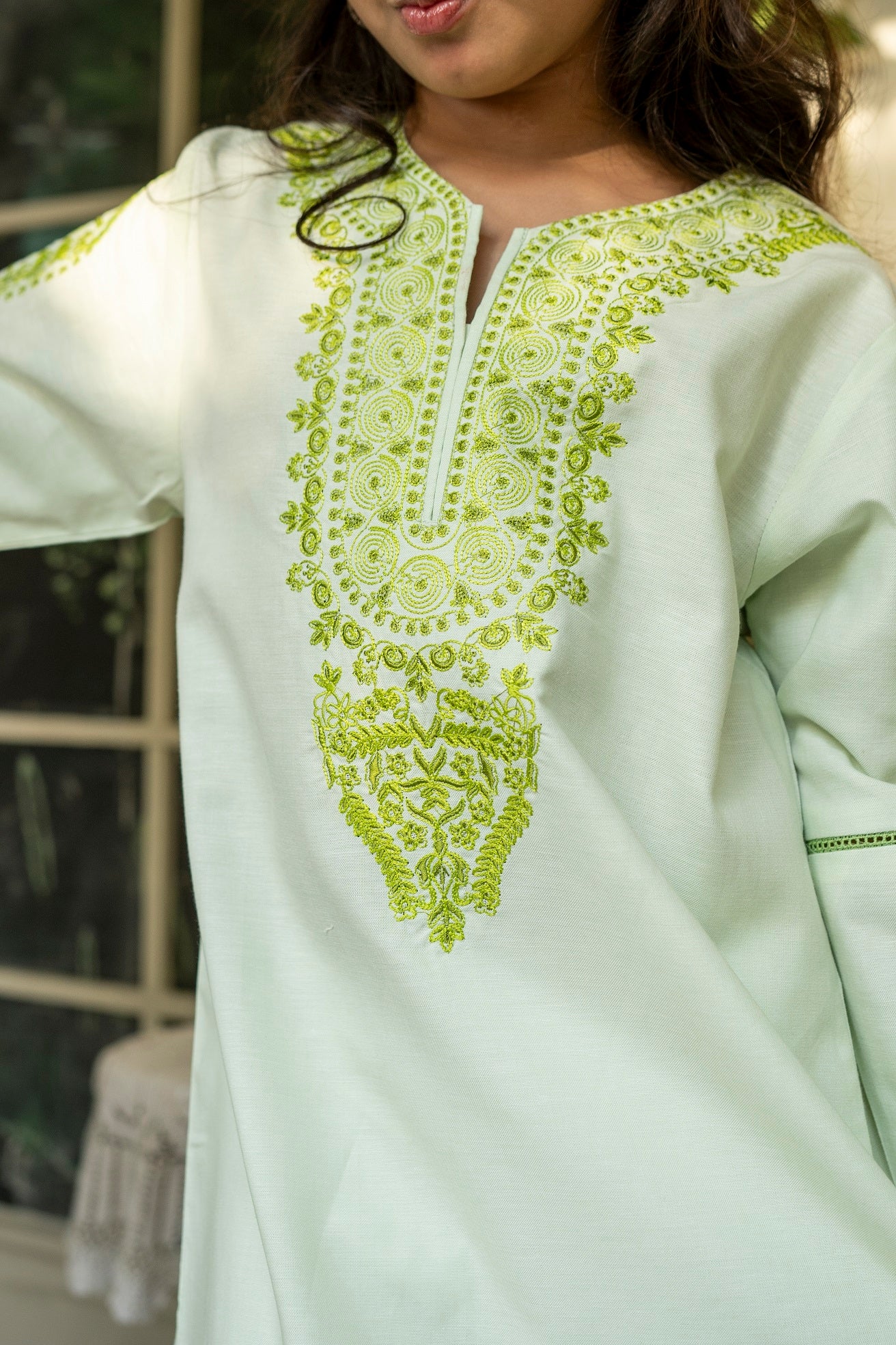 Light Green Embroidered Kurti