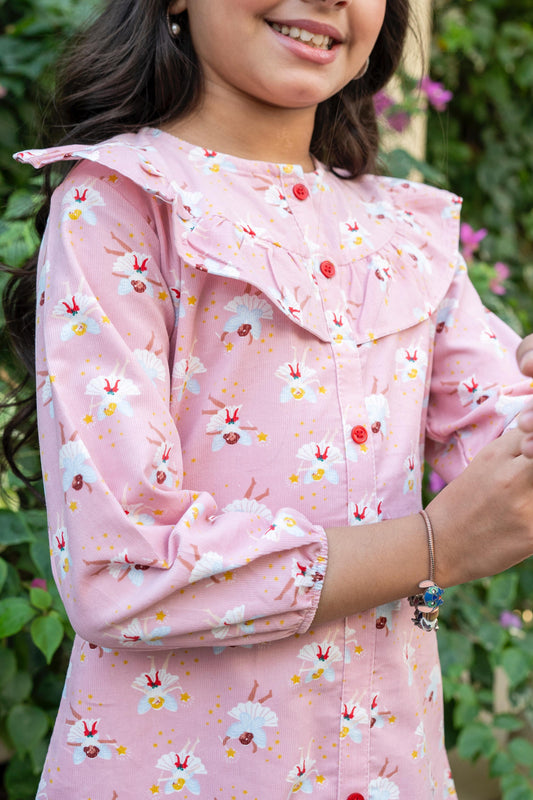 Baby Pink Printed Corduroy Top