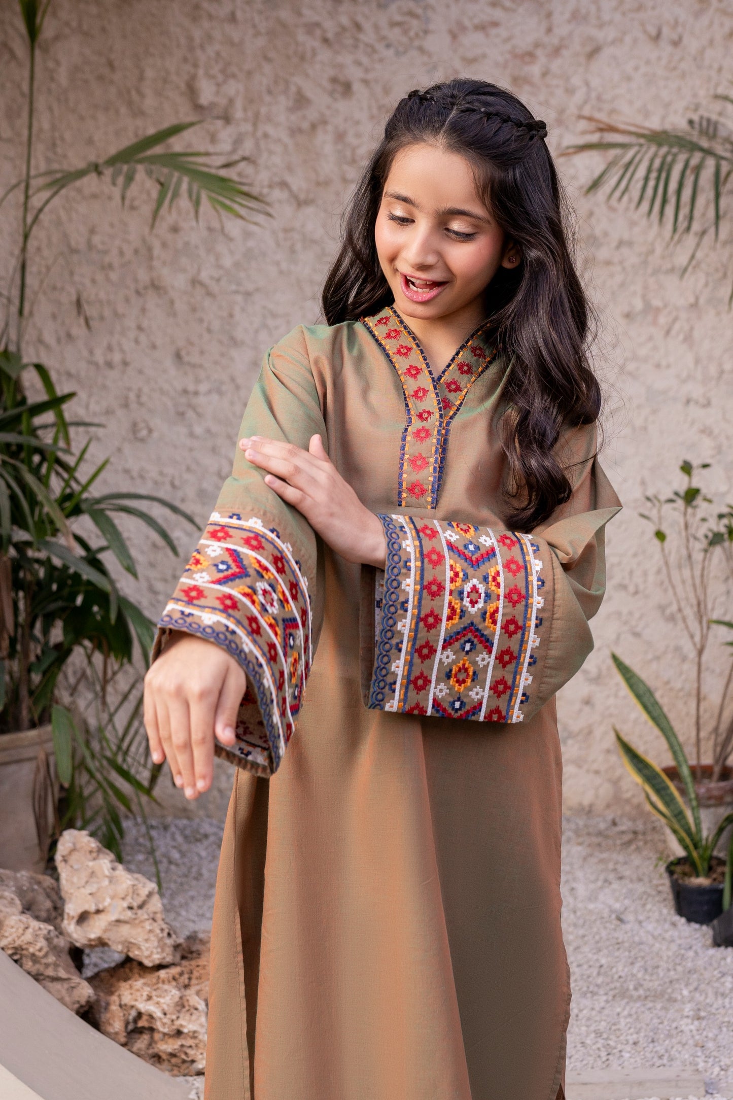 Mehndi Green Embroidered shirt