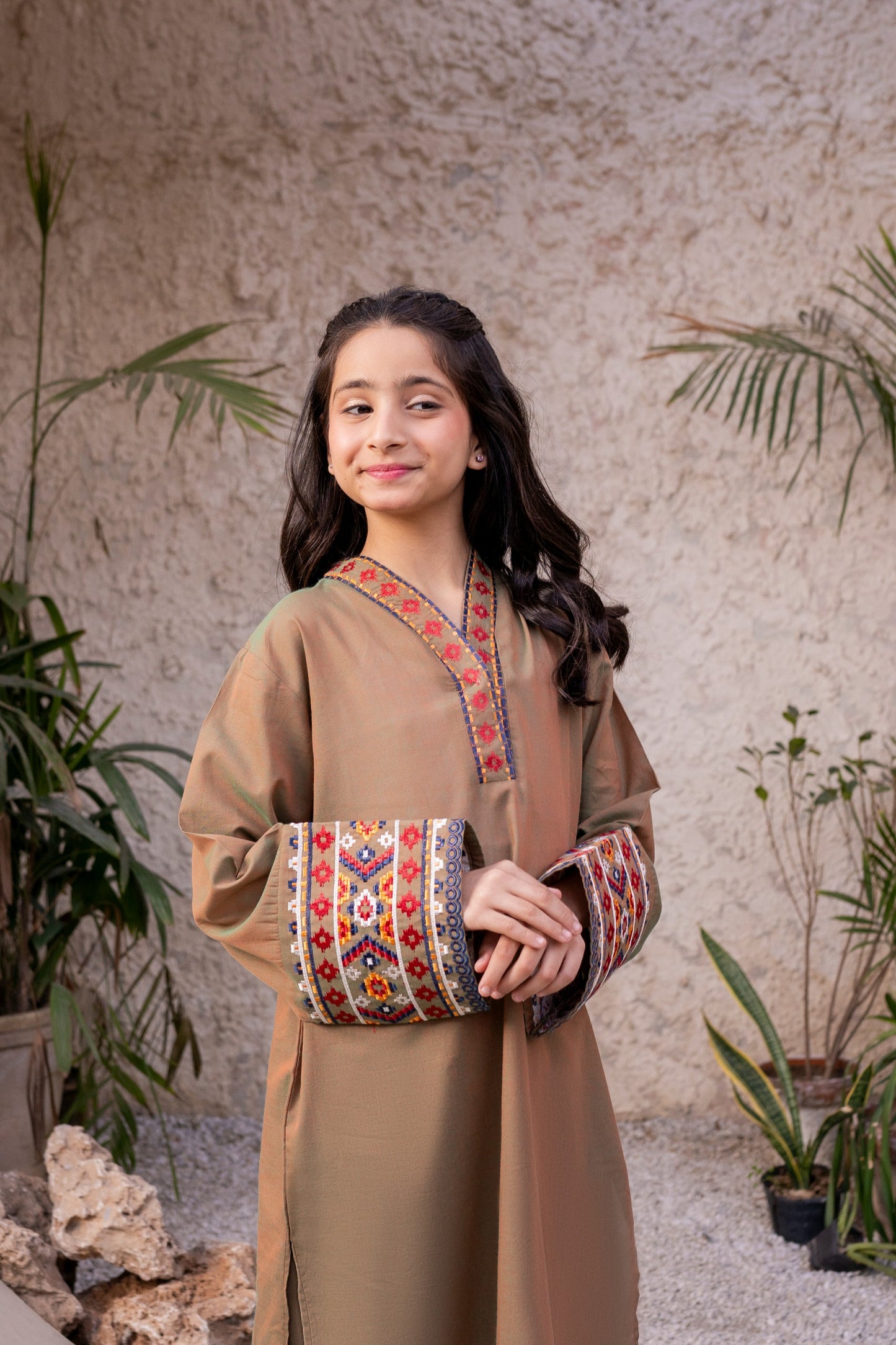 Mehndi Green Embroidered shirt