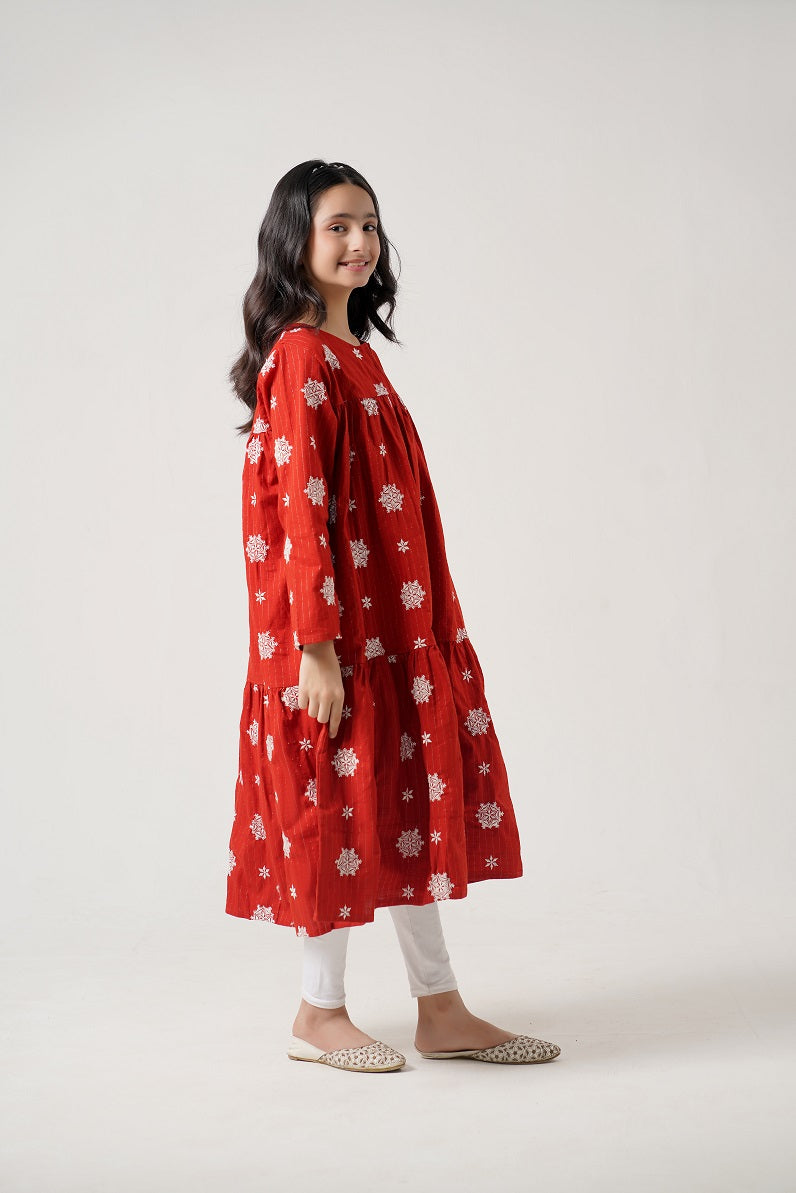 Red Royale Embroidered Long Maxi Frock