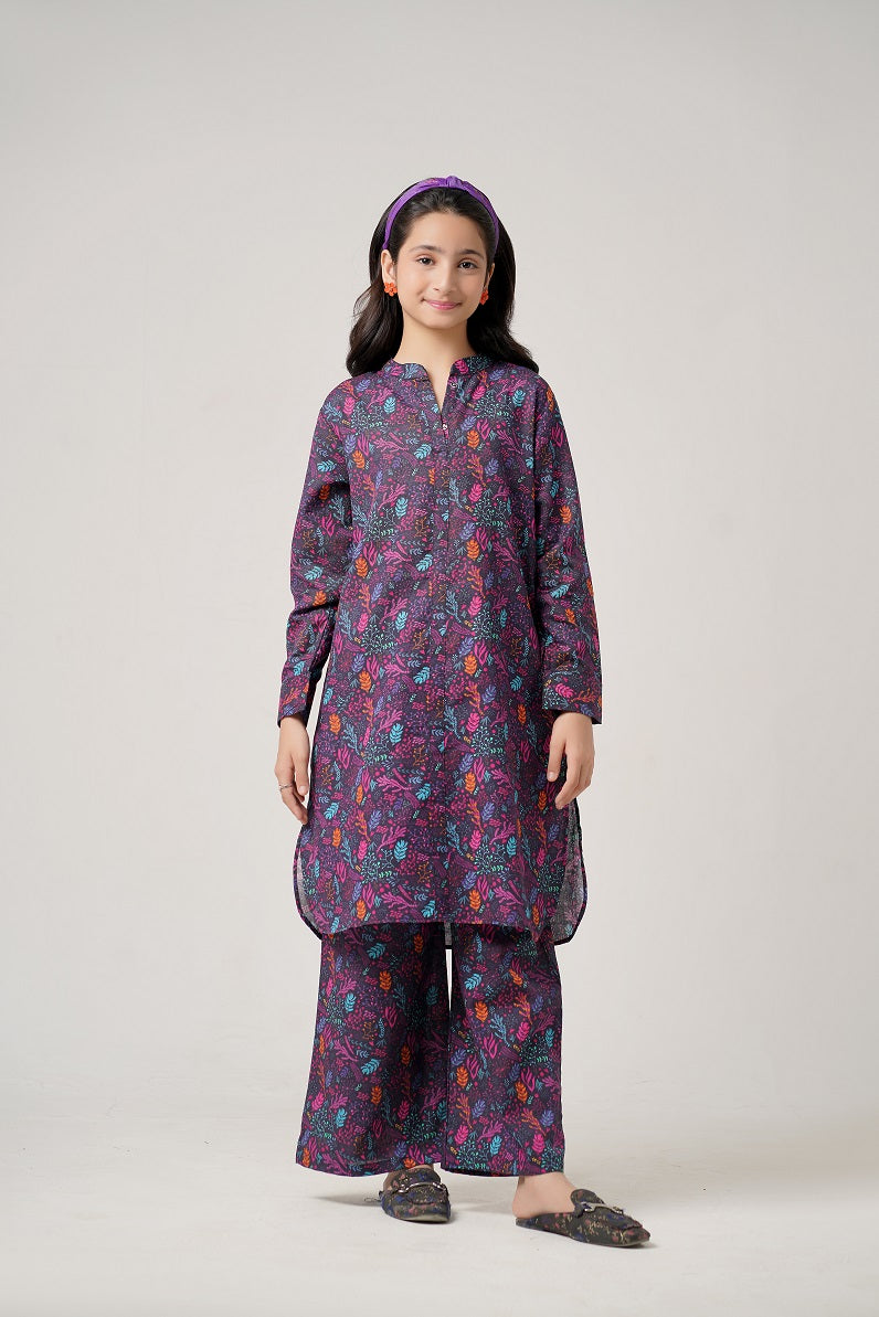 Purple Printed Leaf Co-Ord Set
