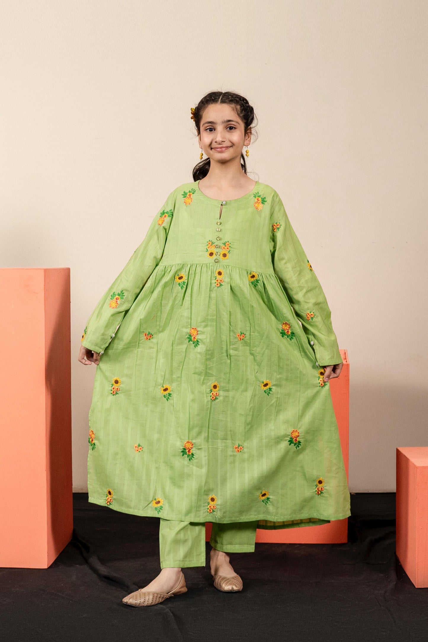 Lily Green Long Frock 2pc