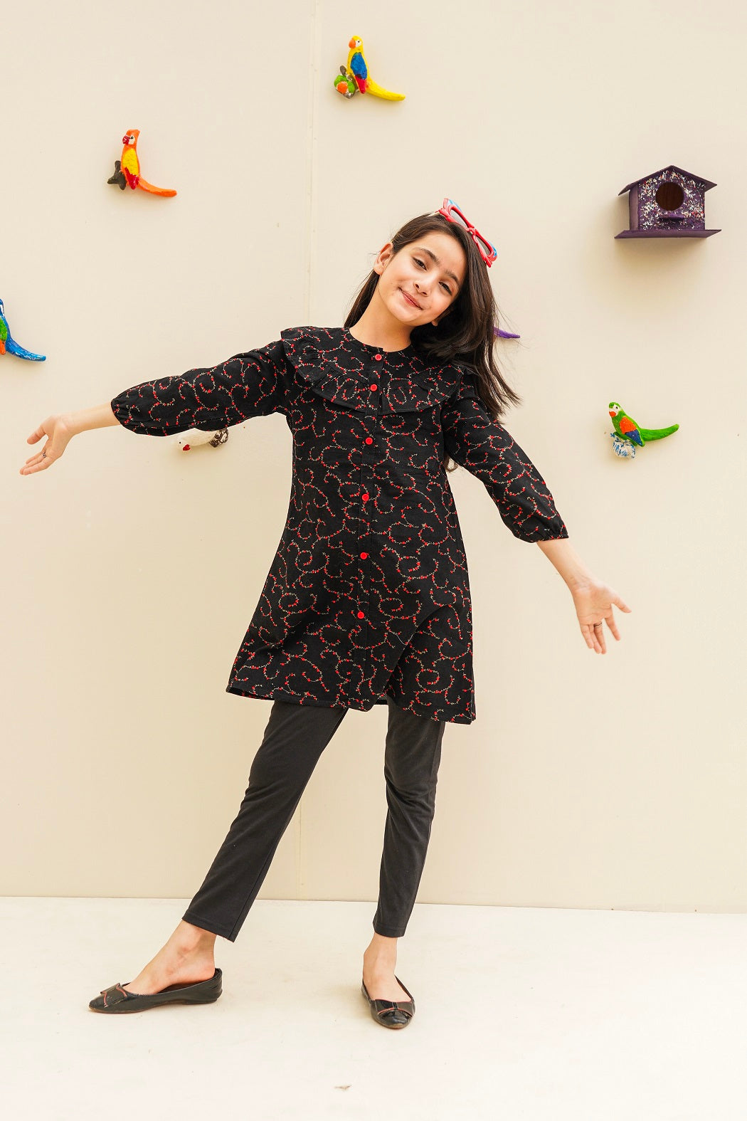 Lily black printed frock Corduroy