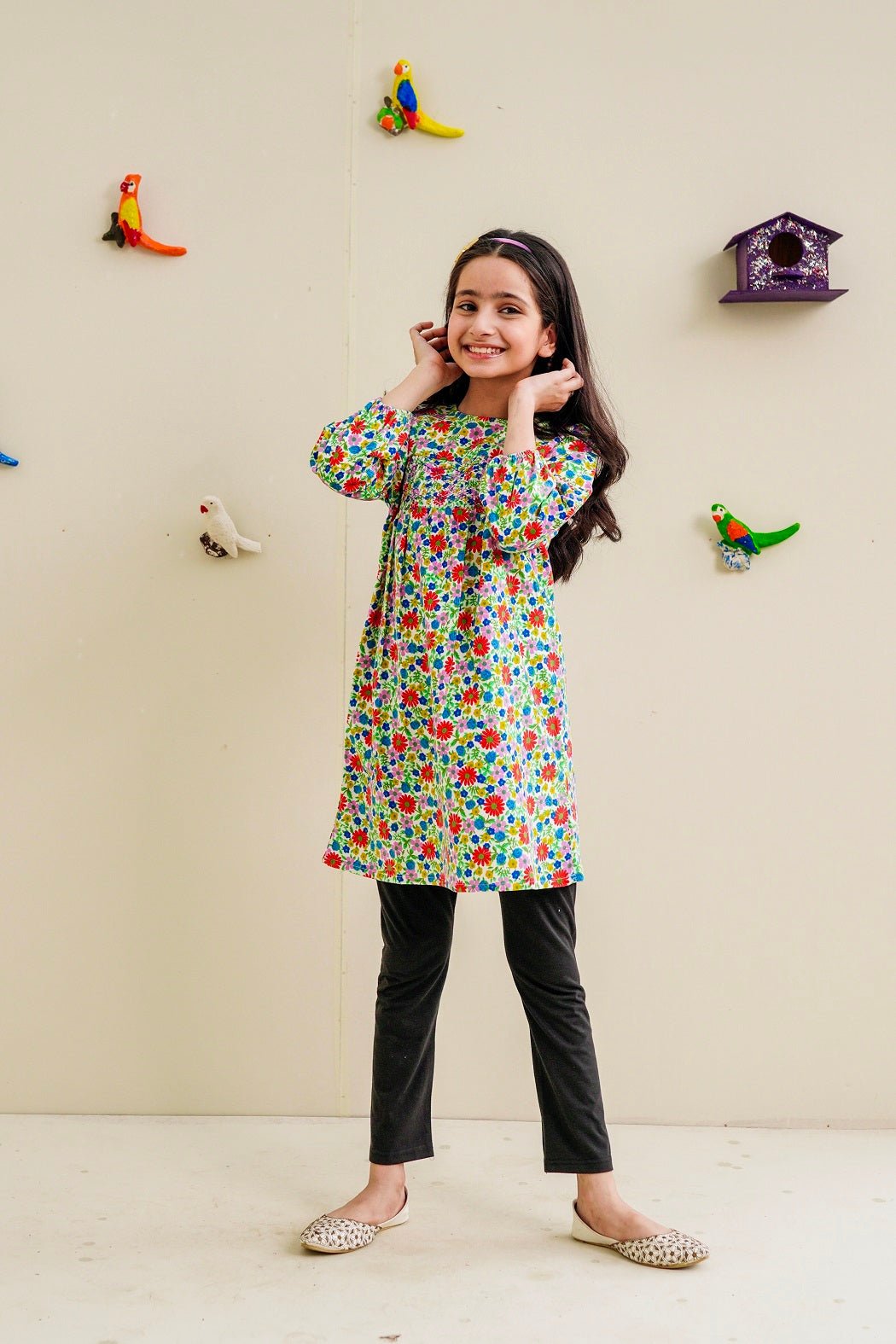 Multi Floral Corduroy Frock - Lily