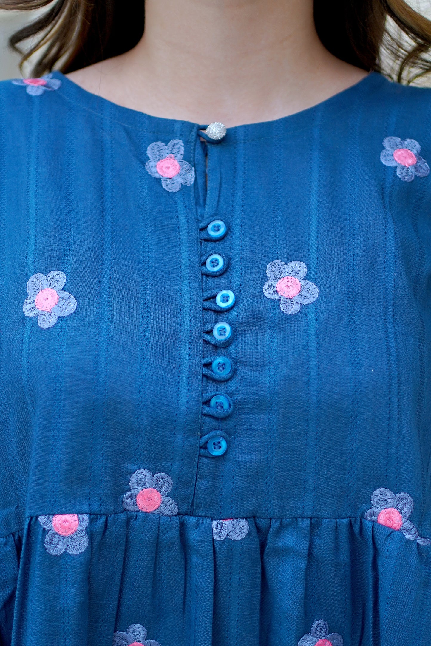 Embroidered Blue Long Frock With Trouser