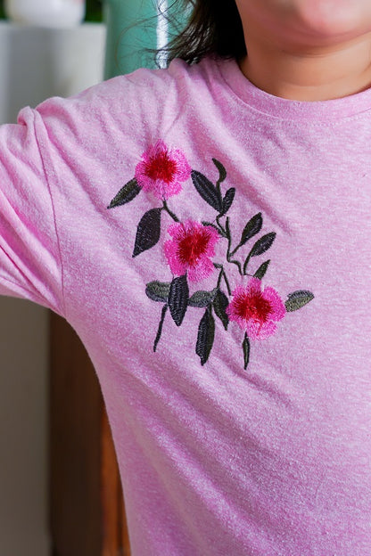 Bubblegum Bold with Embroidered Flowers