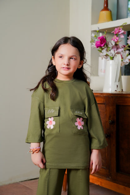 Olive Bloom Embroidered Tracksuit