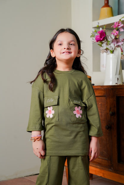 Olive Bloom Embroidered Tracksuit