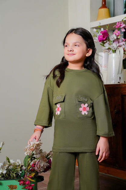 Olive Bloom Embroidered Tracksuit