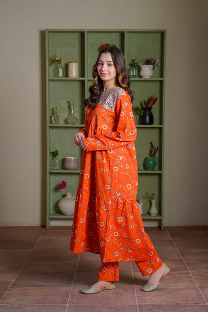 Lily Embroidered Long Frock with Trousers 2pc Dress