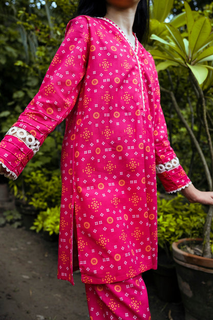 Pink 2pc Printed Suit - Lily