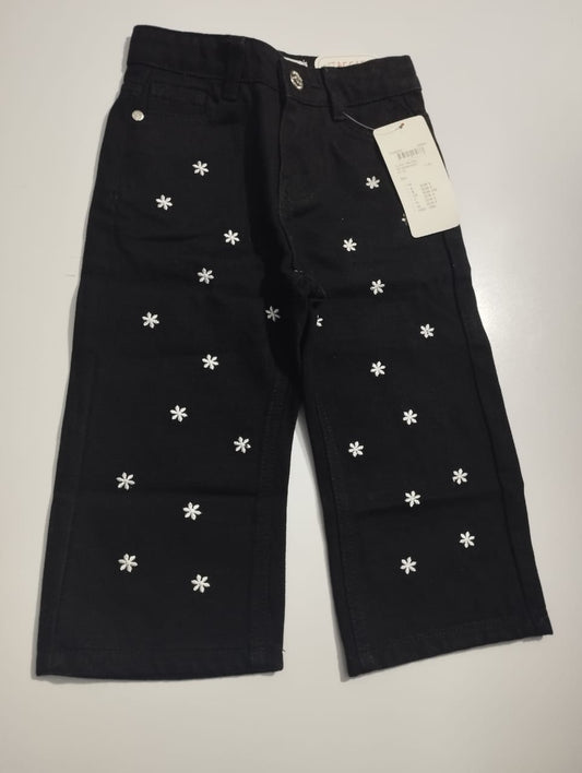 GIRLS BLACK EMBROIDERED JEANS