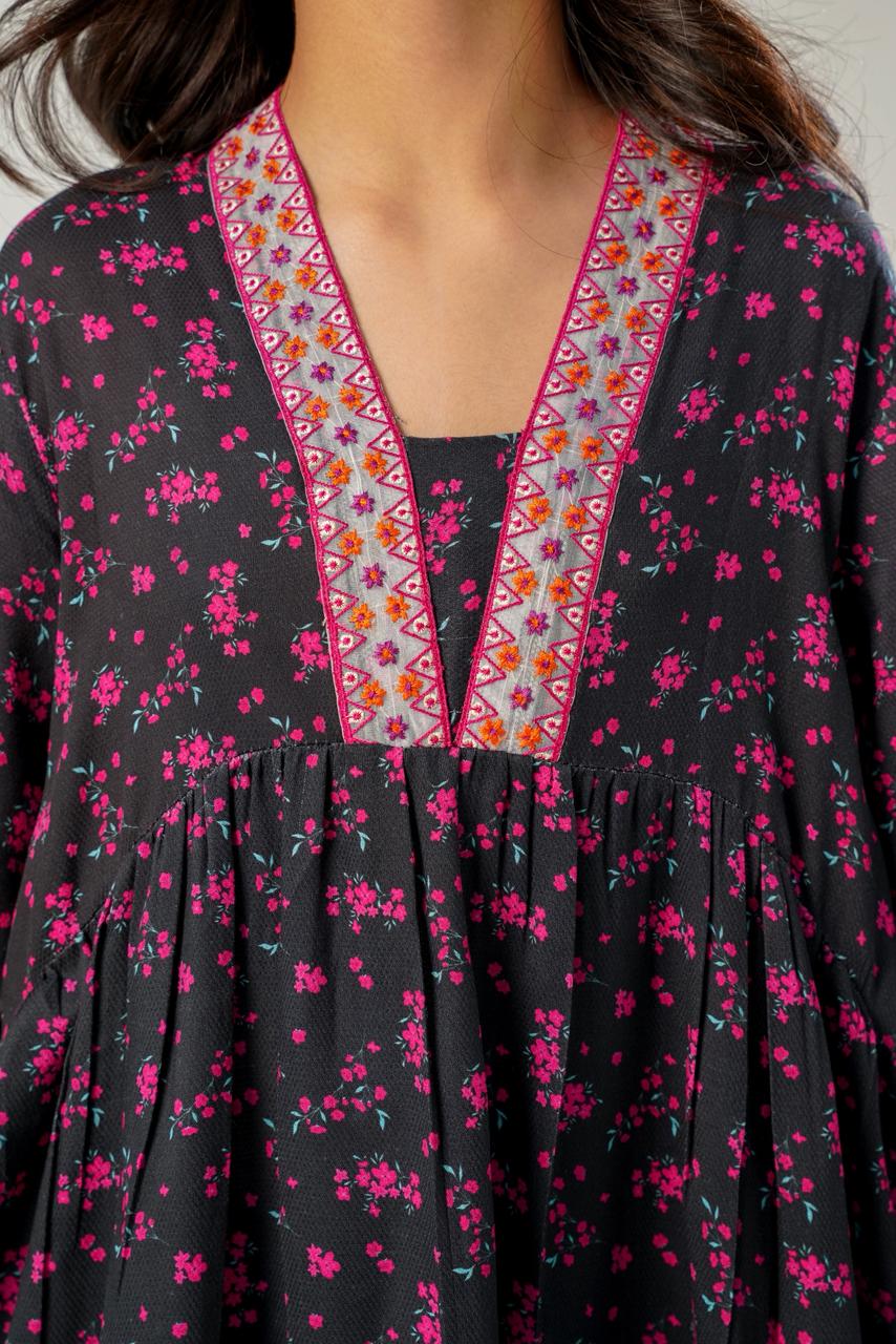 Black Floral Long Frock