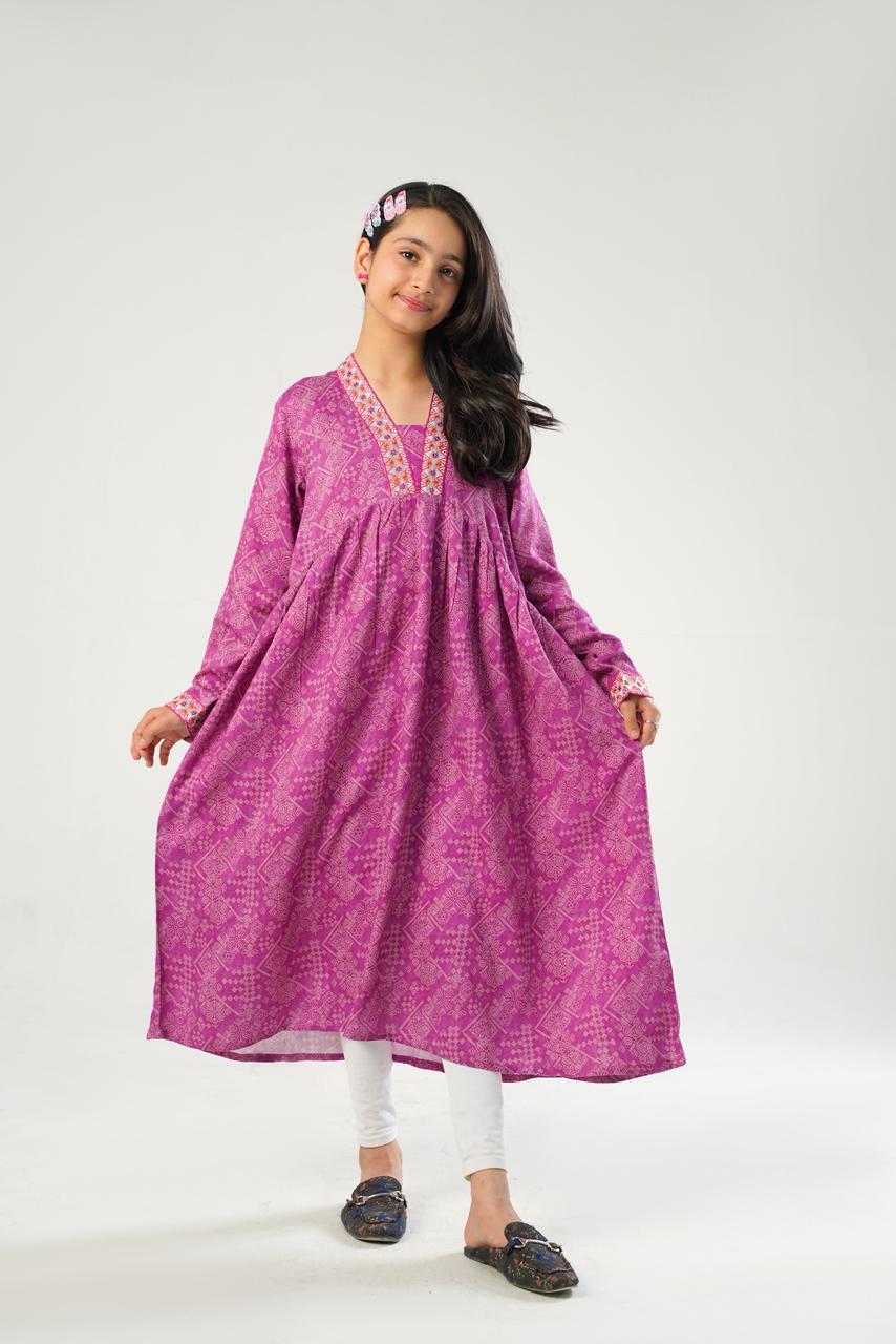 purple geometric print Long Frock