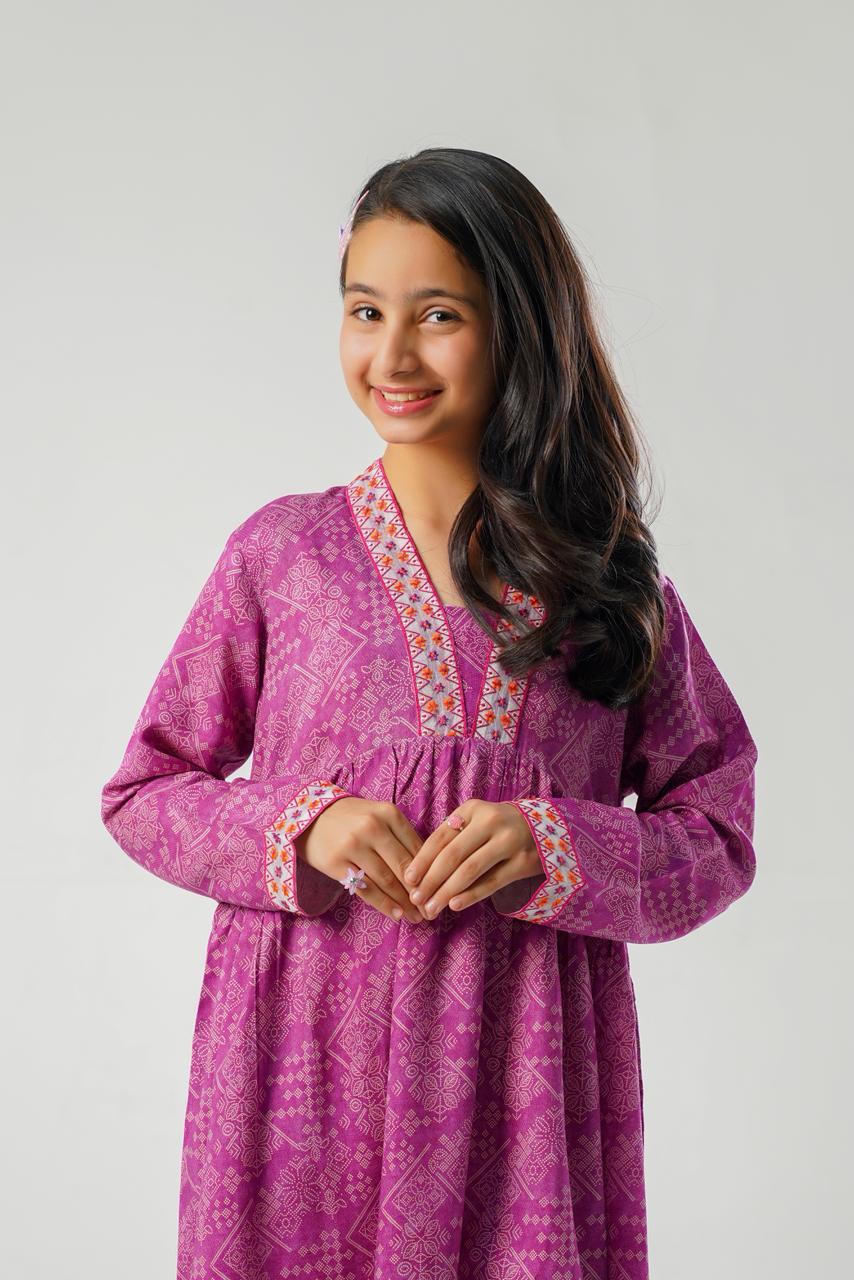 purple geometric print Long Frock