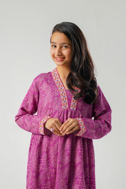 purple geometric print Long Frock