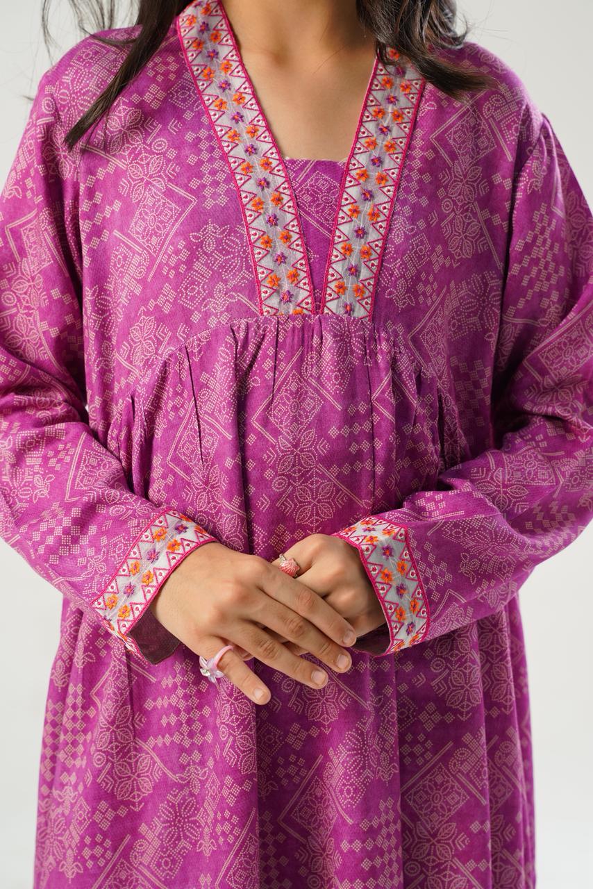 purple geometric print Long Frock