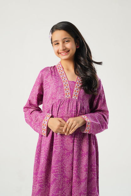 purple geometric print Long Frock