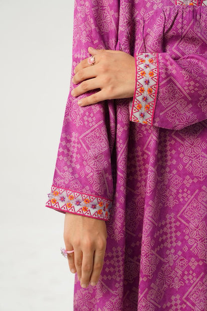 purple geometric print Long Frock