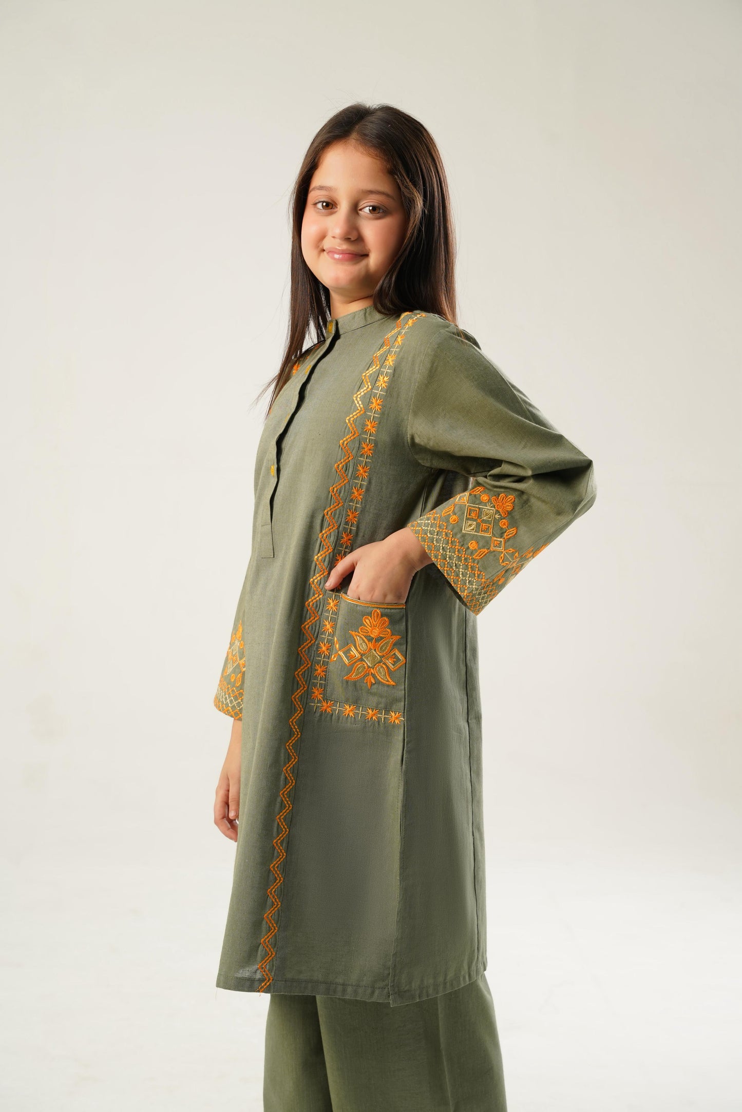 Saffron Olive emb. dress