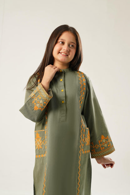 Saffron Olive emb. dress