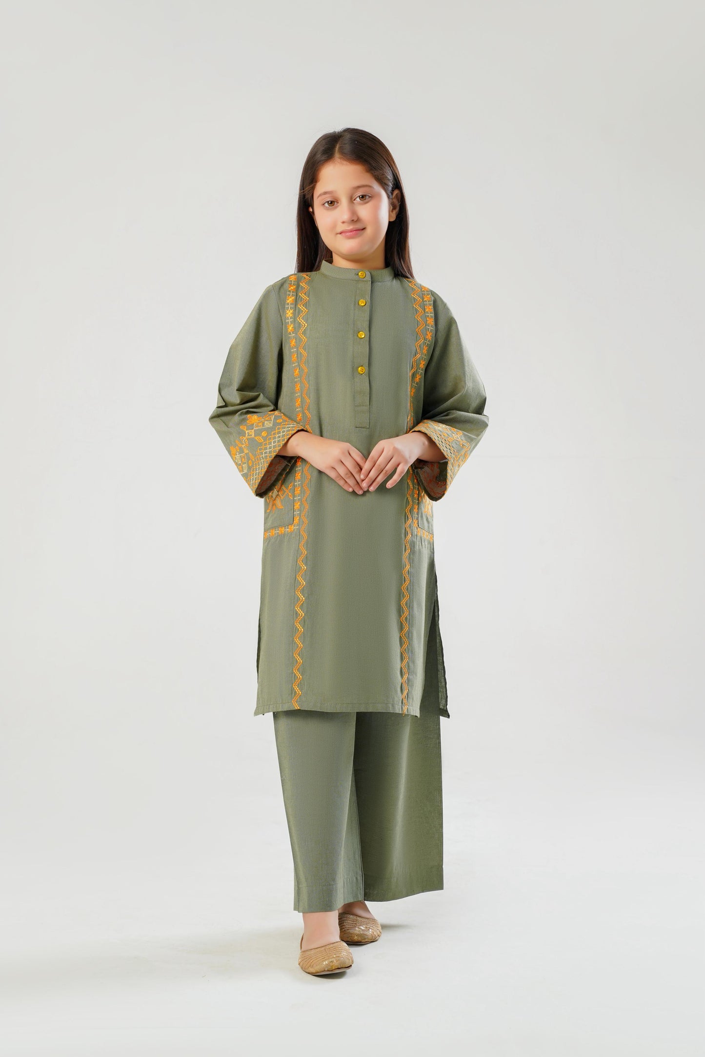 Saffron Olive emb. dress