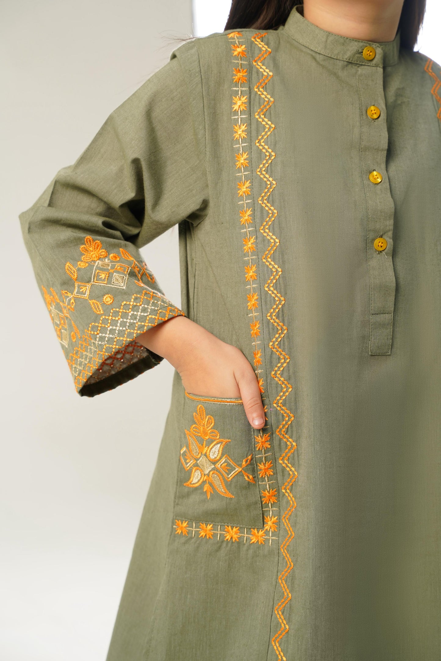 Saffron Olive emb. dress