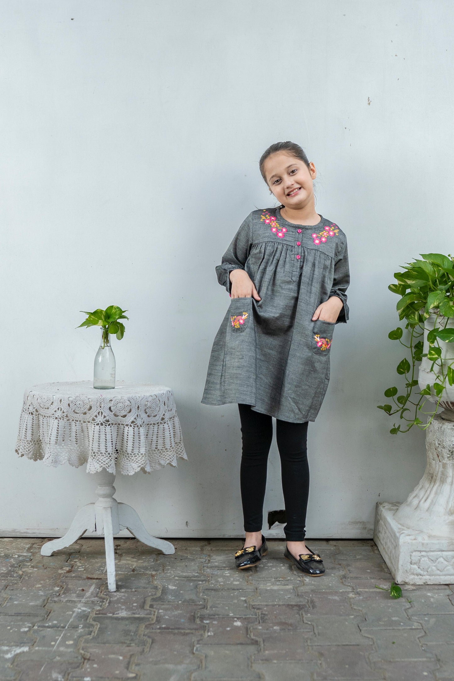 Denim Embroidered Frock