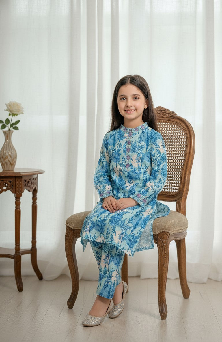 Aqua Flora Embroidered 2pc