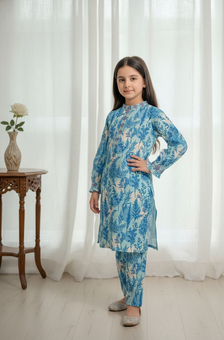 Aqua Flora Embroidered 2pc