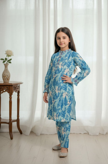 Aqua Flora Embroidered 2pc